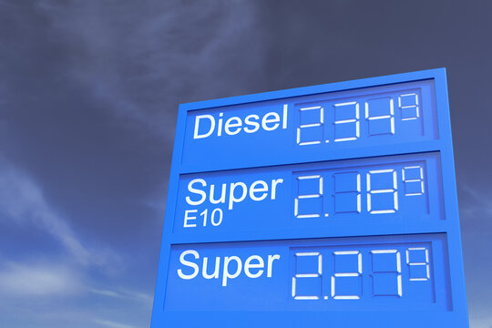 3d Illustation - Tankstellenanzeigetafel - Spritpreise - Teuer - Sprit - Benzin - Diesel