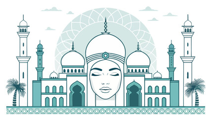 Serene face in front of mosque with domes © Ubaid