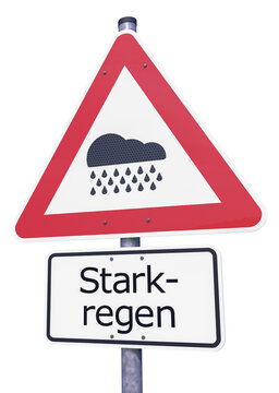 3d Illustation - Verkehrsschild - Achtung - Starkregen - Freisteller