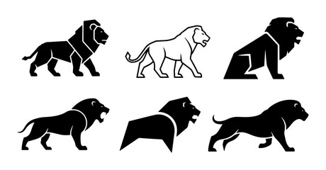 Lion Icon Set, Majestic Big Cat Vector Graphics, Wild Animal Silhouettes for Branding and Design © Saifa