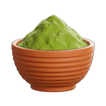 Green powder in a terracotta bowl