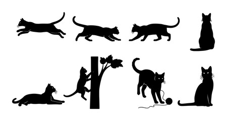 Fototapeta premium Black Cat Silhouettes Collection: Playful Feline Poses, Vector Art for Pet Lovers, Animal Graphics, Domestic Companions, Wildlife Art