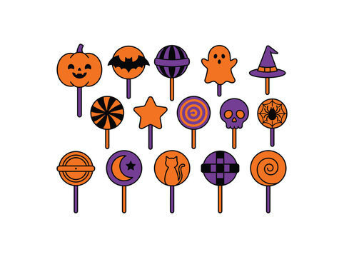 Halloween themed lollipops collection with spooky character icons