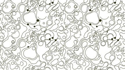 Fototapeta premium Seamless pattern with organic shapes and thin black lines resembling biological cells or molecules