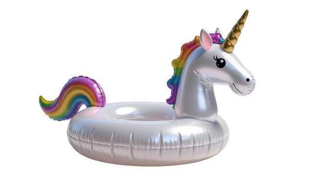 Inflatable Unicorn Pool Float with Rainbow Mane and Tail