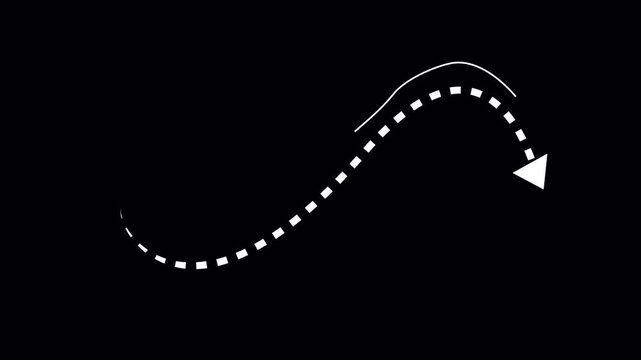 curve white Doodle arrow direction on transparent background. 4k Video