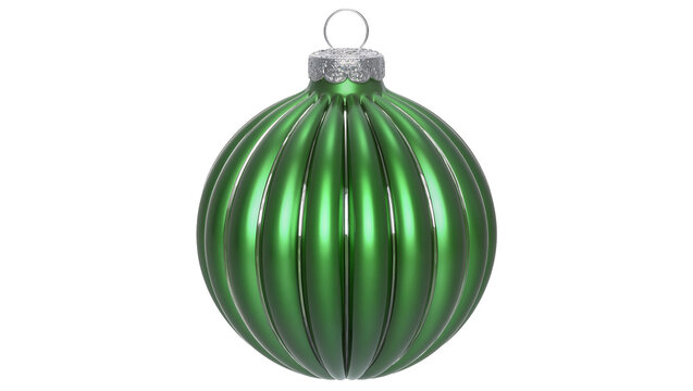 Shiny green ribbed Christmas ornament with silver cap