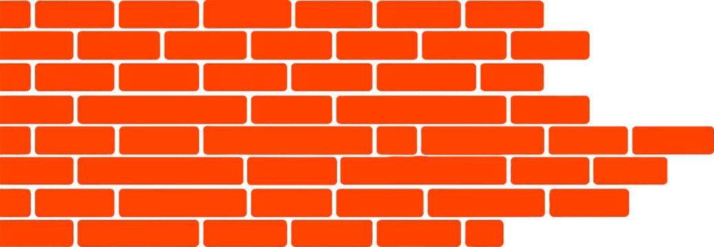 Red brick wall pattern with rounded edges and white background orange