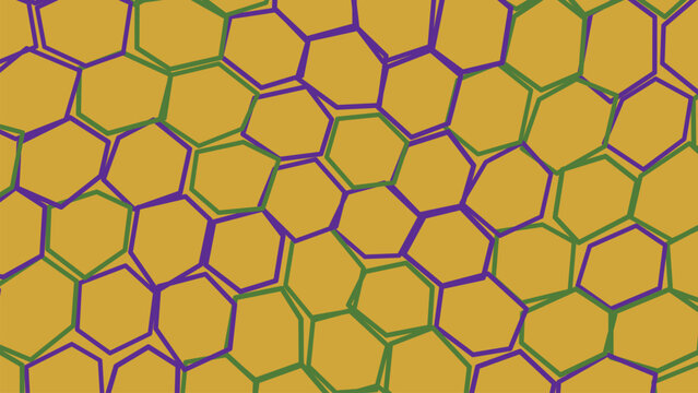 Abstract background pattern with hand drawn overlapping colorful hexagonal shapes