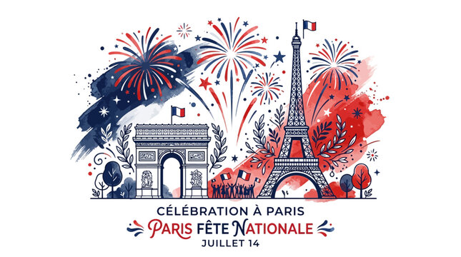 French national day celebration in paris with eiffel tower