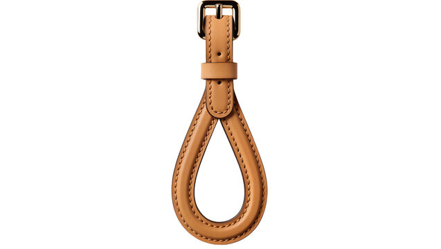 Tan leather luggage tag handle with buckle and stitching