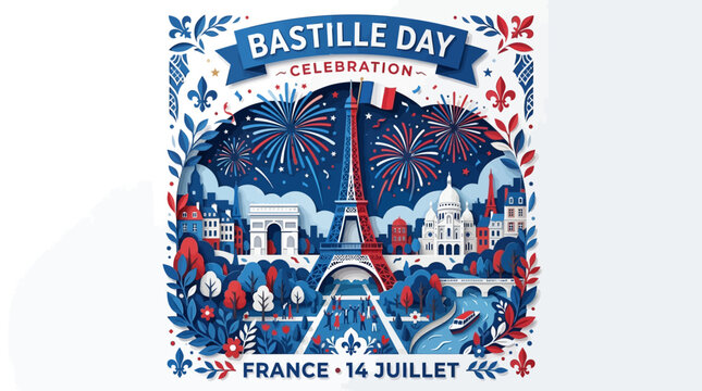 Bastille day celebration in paris with eiffel tower