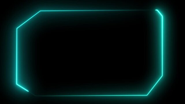 Glowing neon technological blue color HUD template callout animation. Neon blue motion graphics of Hud callout icon on black background. whit 4k video 