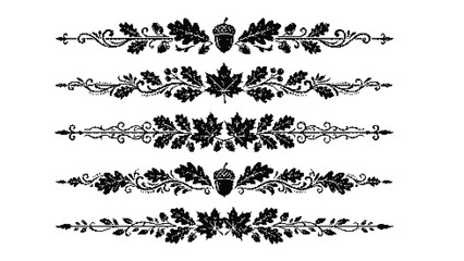 Set of black oak leaf and acorn border designs © vectolab