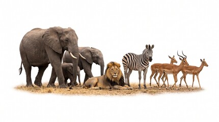 Group of African Wildlife Animals Standing in Savanna Grassland Illustration © Sajid Abbas