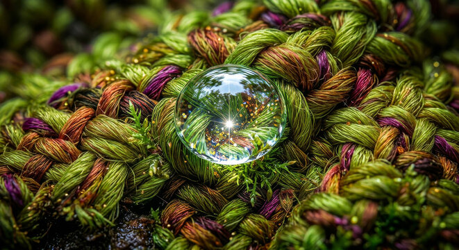 Single Water Droplet on Vivid Green Moss Cushion Macro