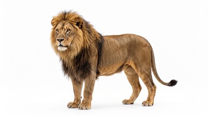 Majestic Lion Walking on White Background with Side Profile Portrait © Sajid Abbas