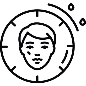 Face Hydration Timer Line Icon - Skincare Moisture Tracking Outline Vector Symbol