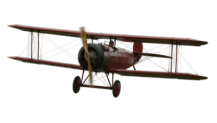 Red biplane aircraft with wooden propeller and pilot © Lukas