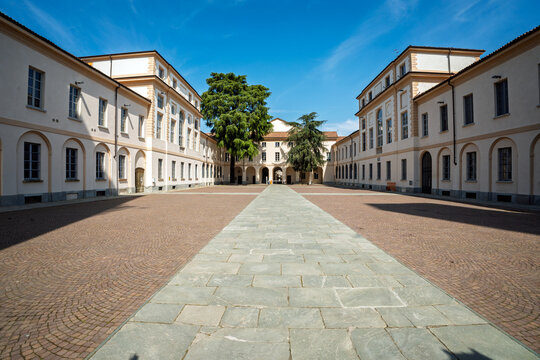 The monumental courtyard of the Almo Collegio Borromeo in Pavia, Lombardy, Italy