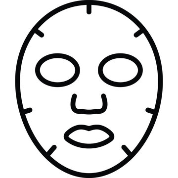 Sheet Face Mask Line Icon - Facial Skincare Treatment Outline Vector Symbol