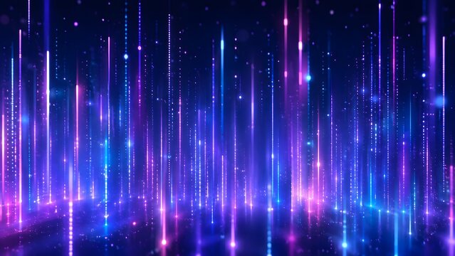 Dynamic blue and purple vertical light streaks representing digital data flow. This high quality graphic is perfect for cybersecurity themes or broadband internet advertising.