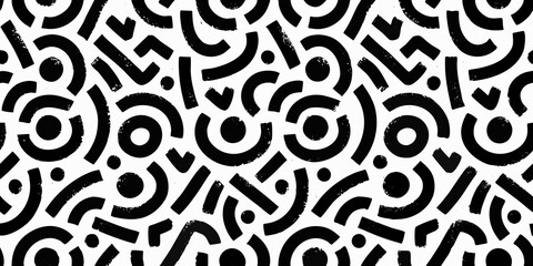 Naklejka premium Abstract Brush Stroke Pattern Seamless Black And White Design