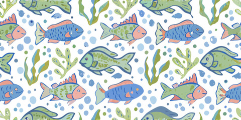 Fish And Seaweed Pattern A Colorful Vector Illustration On White Background © Nasir