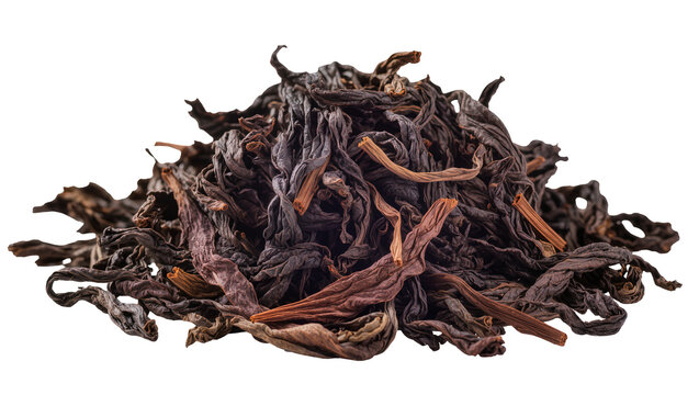 Dried dark red tea leaves pile