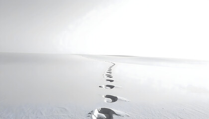 Obraz premium A serene winter landscape with a winding path of footprints leads through the snow.