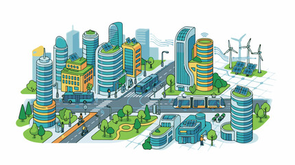 Fototapeta premium Diverse futuristic city with sustainable transport and renewable energy