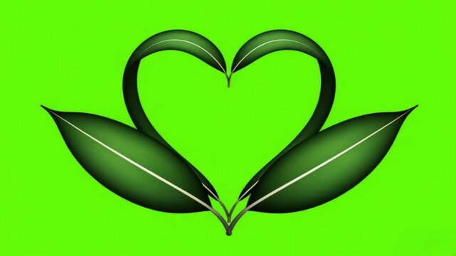 Eco Green Leaves Swirling and Forming Heart Shape with Heartbeat Pulse Animation on Chroma Key Green Screen
