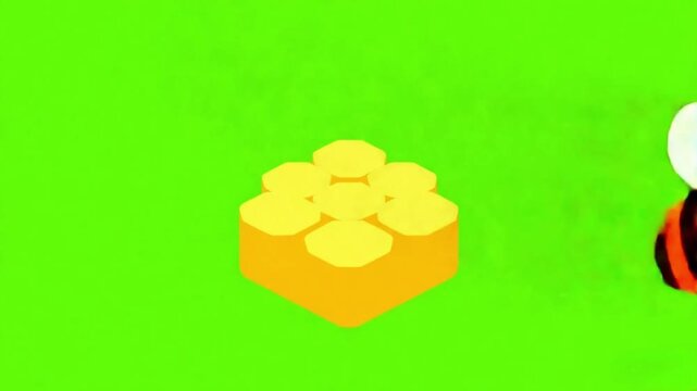 2D Vector Animation of Cute Bee Flying Around Honeycomb on Green Screen
