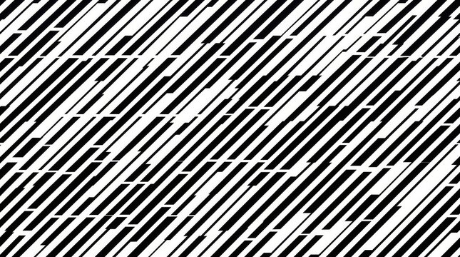 Black and white diagonal line segments create an abstract optical illusion of a human profile