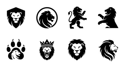 Lion Head Logos, Majestic King of Beasts Vector Icons Set, Powerful Animal Graphics for Branding and Identity © Abid