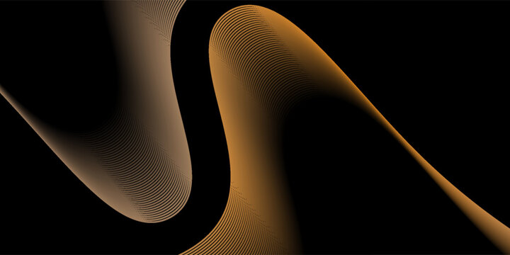 Abstract black background with smooth golden wave lines, creating an elegant and modern flowing design for luxury and tech themes.
