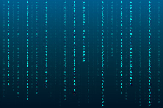 Blue falling binary code data stream matrix for cyber security concept.