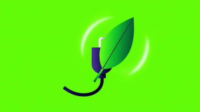 Green Screen Eco Power Plug Animation, Green Leaf Growing from Electrical Cord, Sustainable Energy and EV Charging Concept Vector
