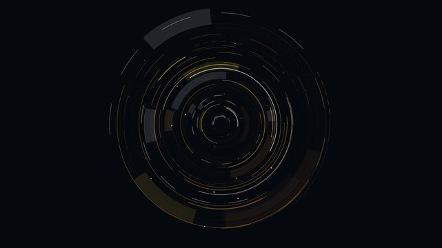 Procedural art circular hud design with metallic geometric shapes on a dark background, suitable for tech and futuristic concepts. Vibrant, dynamic, modern visuals for digital or tech projects.