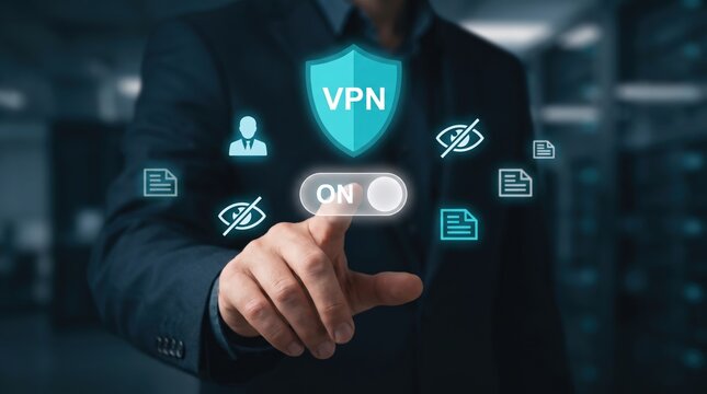 Secure VPN Data Protection: Anonymous User Privacy Shield Activation, Encrypted Traffic Network Management, and Cyber Security Access Control Operations Using Touch Interface in Digital Environment