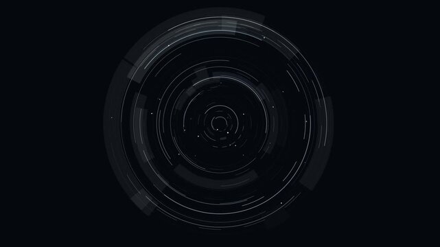Procedural art circular futuristic interface element with concentric rings and light patterns, suitable for scifi data aesthetic designs and tech concepts.