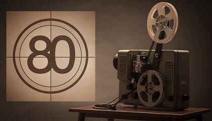 Naklejka premium Vintage Film Reel with 80s Countdown Overlay.