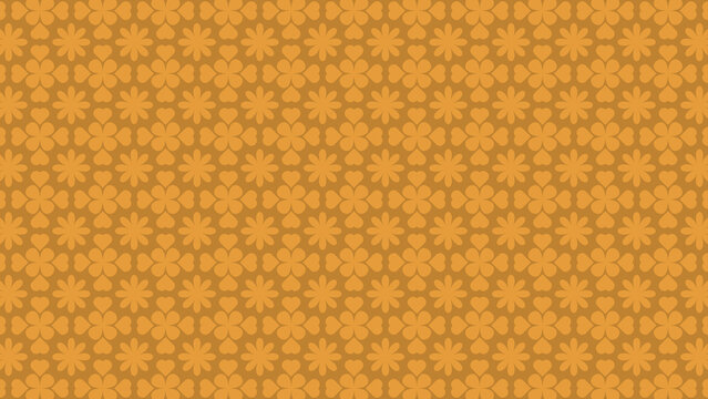 Orange Pattern with Cute Heart Clover and Floral Shapes