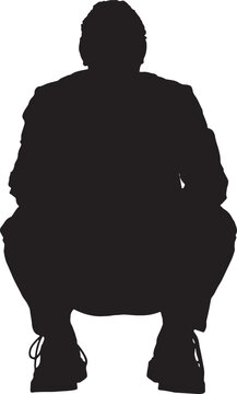 vector, silhouette of a  back view of a man squatting