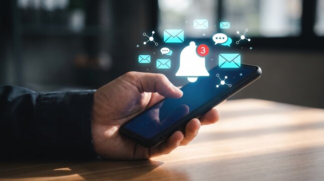 Digital Communication Management: Real Time Social Media Notification Alert, Cloud Email Correspondence Tracking, and Unread Message Inbox Interconnectivity Operations Using Mobile Smartphone