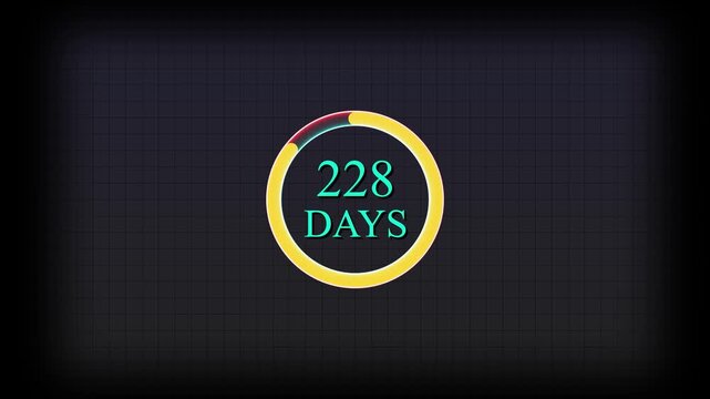 Circular countdown badge displaying &ldquo;240 Days&rdquo; with glowing yellow ring on a dark grid background. Ideal for countdowns, deadlines, events, promotions, timers, and digital graphics 4k animation