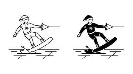 Christmas Waterskier: A festive waterskier wearing a Santa hat and a snowflake-emblazoned shirt glides across the water on a wakeboard, a silhouette of holiday cheer and exhilarating fun. © Ahsan