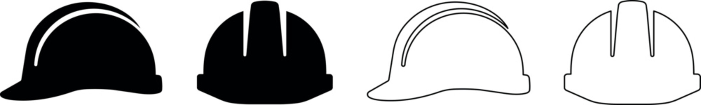Set of hard hat icons in silhouette and outline styles for safety and construction