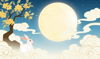 Moon Festival Jade Rabbit Auspicious Cloud Illustration © jm