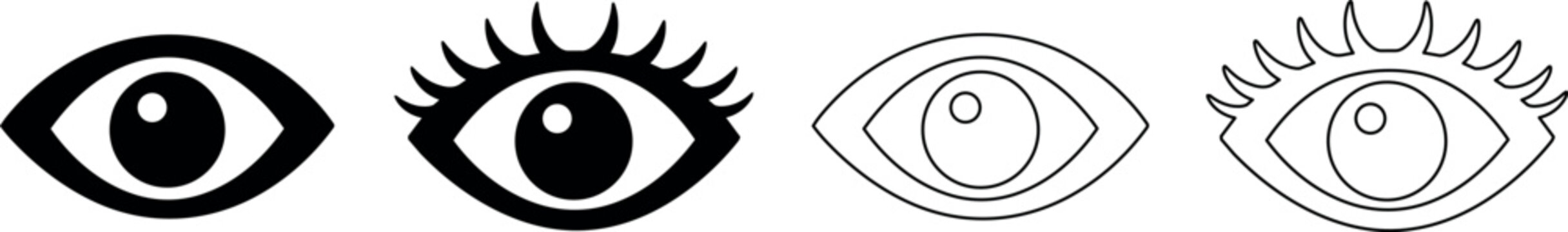 Collection of stylized eye icons in black and white, representing vision and perception